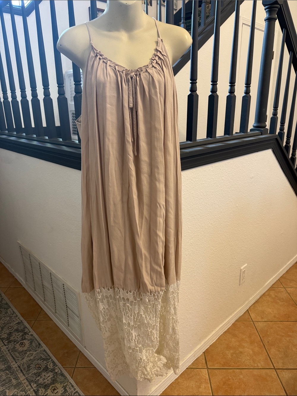 Soft Surroundings Beige Slip Dress with Lace Trim